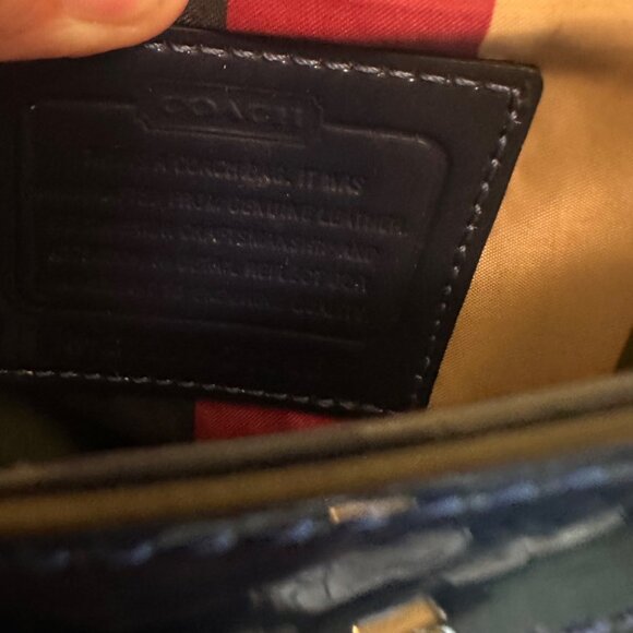 Coach Navy Patent Leather Mini Crossbody Bag With Striped Fabric Lining & Tassel - Picture 5 of 9